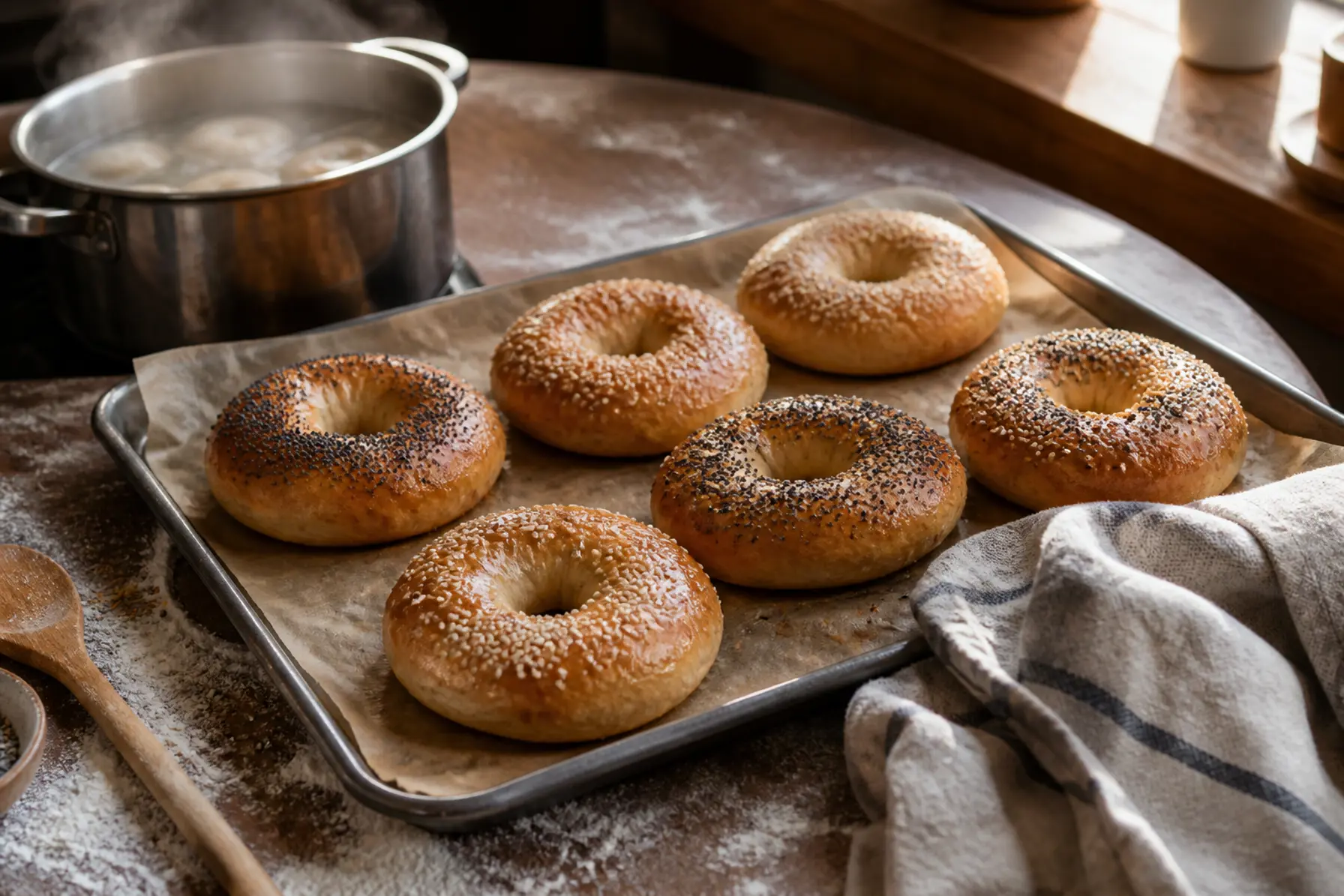 Hjemmelavede bagels med den klassiske kogning