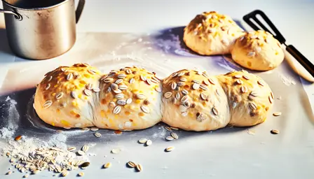 Gyldne mælkeknuder med kerner på bageplade