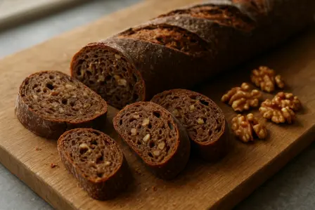 Mørk maltbaguette med valnødder